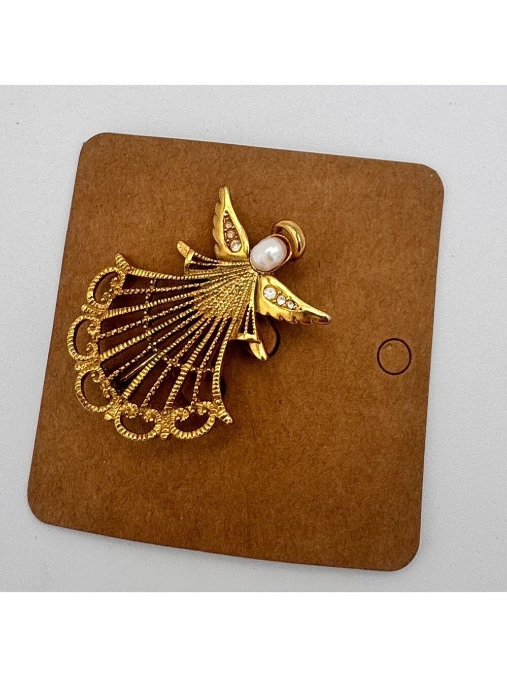 Gold Tone Angel Brooch with Freshwater Pearl 2”